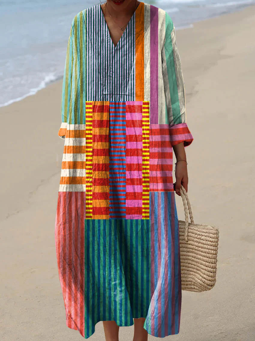 ELARA™ | MAXI ABITO PATCHWORK MULTICOLOR