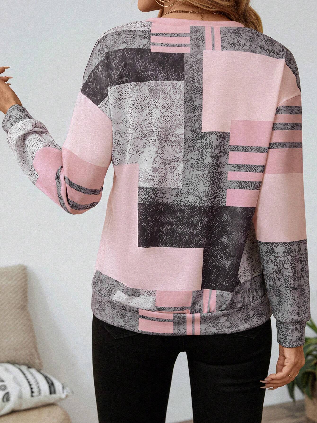 Abstract Print Zip Neck Top for Modern Everyday Style