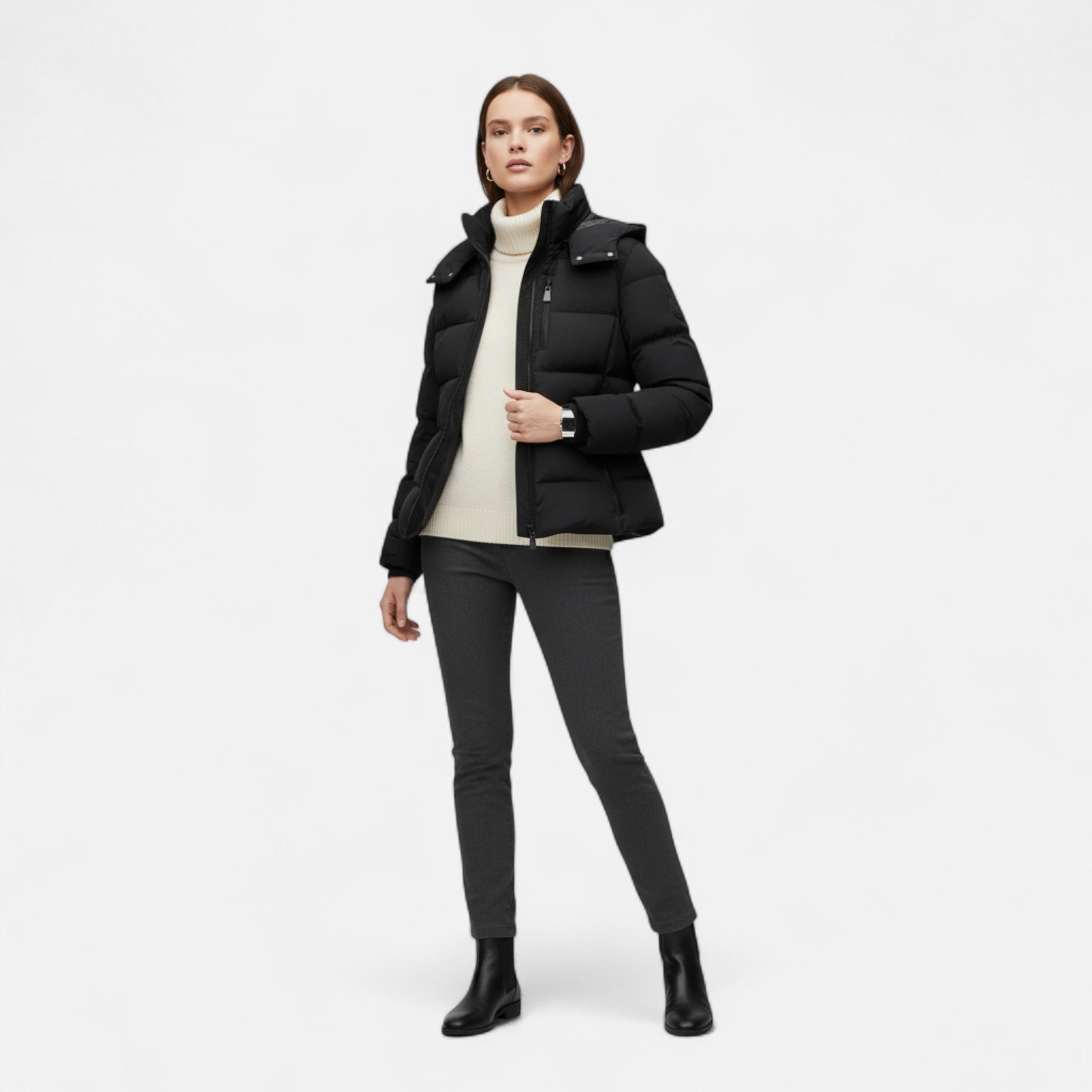 Women's Puffer Jacket – Belted Water-Resistant Elegance