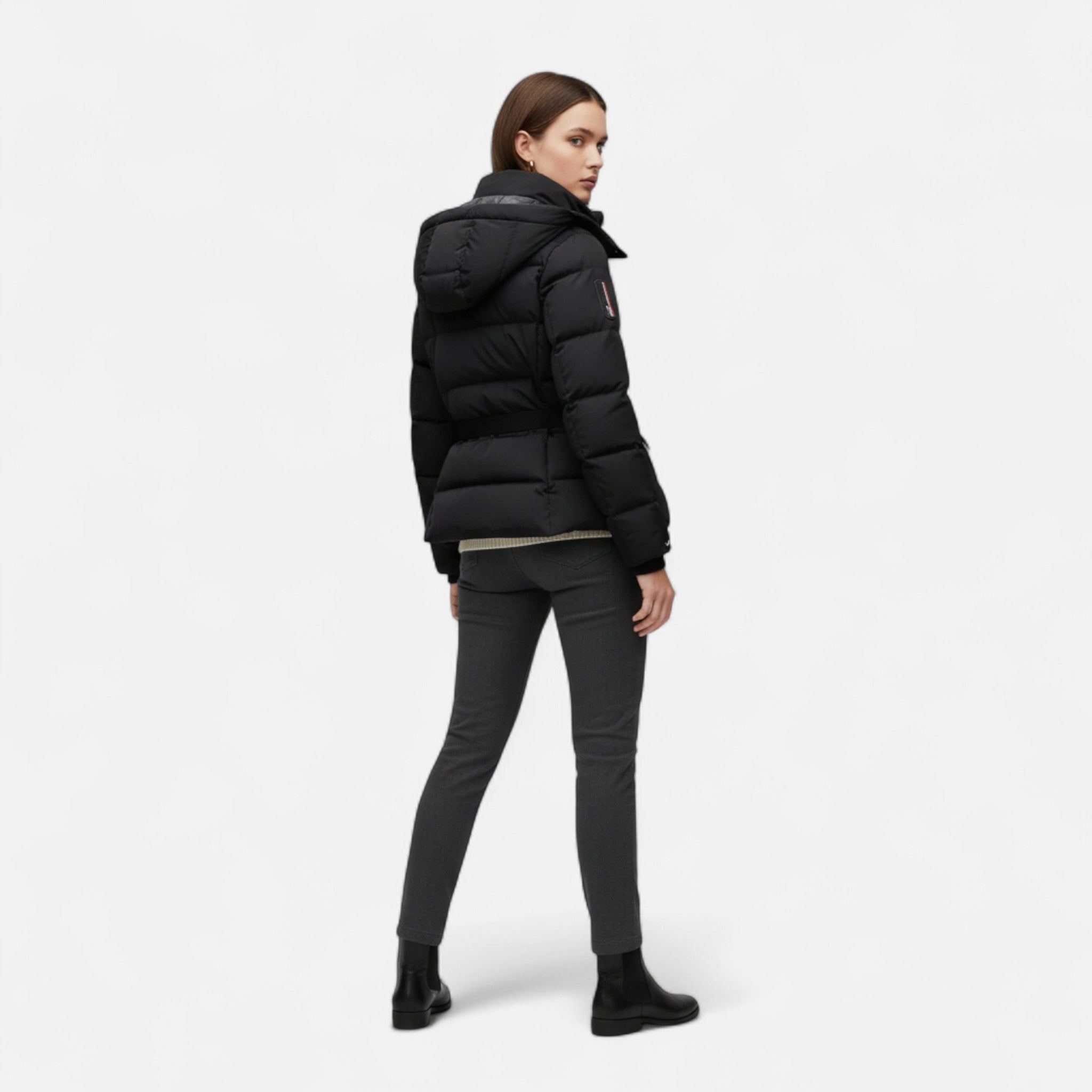 Women's Puffer Jacket – Belted Water-Resistant Elegance