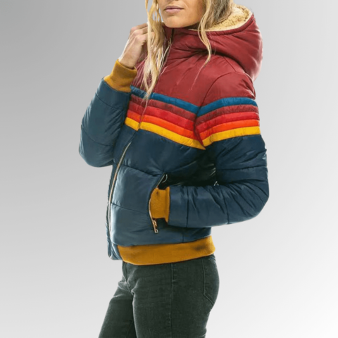 Retro Quilted Jacket with Hood | Colorful and Warm