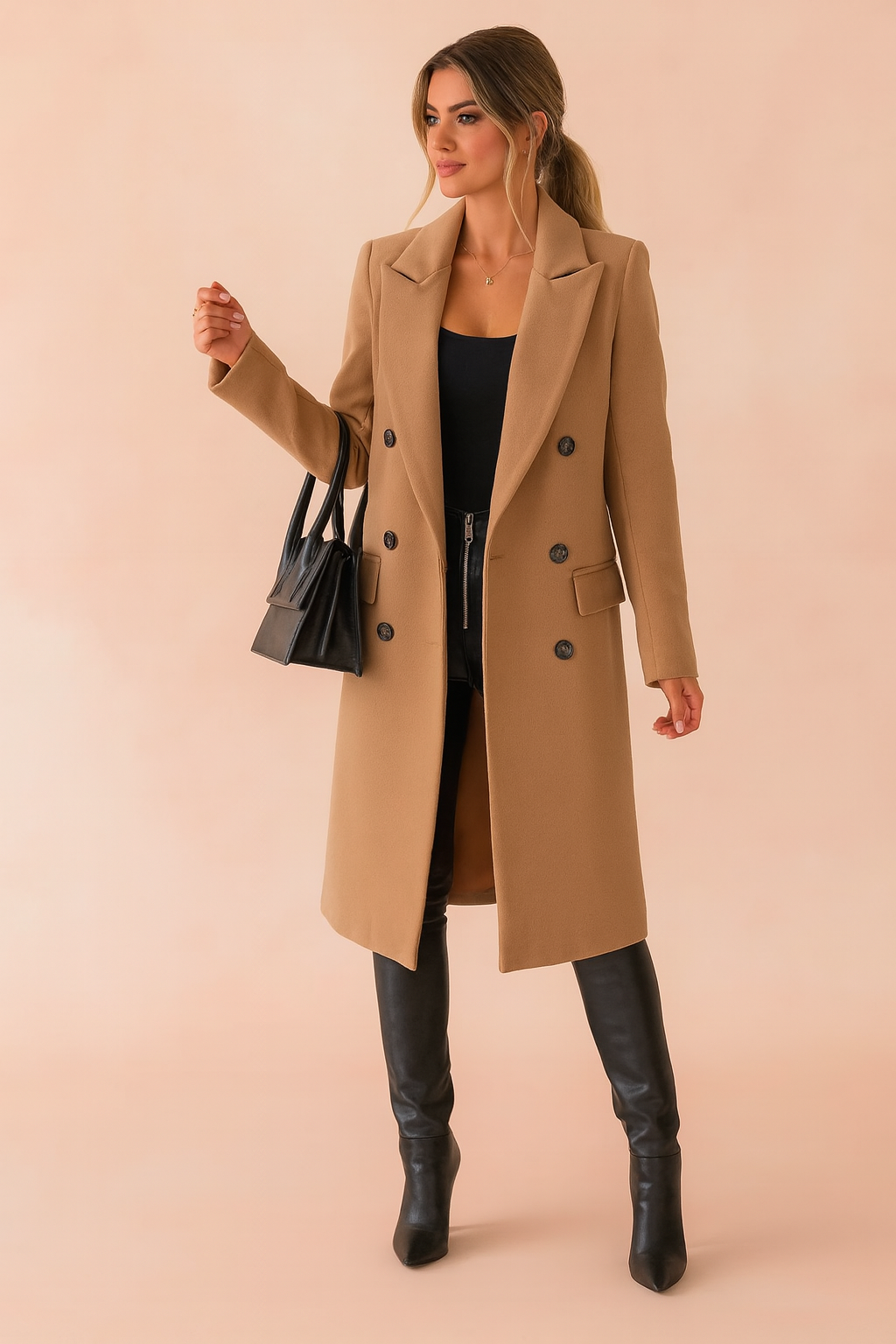 Long Women's Winter Double-Breasted Elegant Business Coat