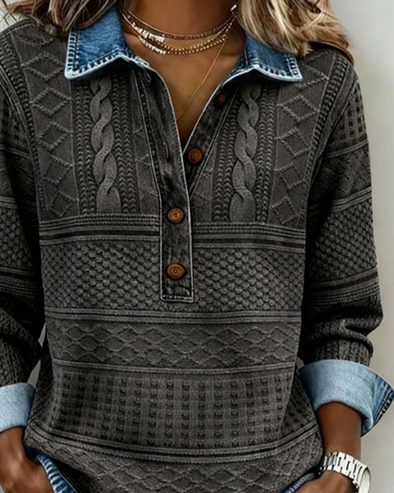 Genevieve | Trendy Sweatshirt with Half-Button Collar