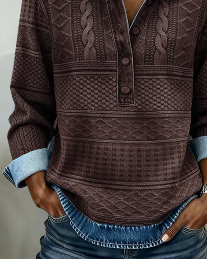 Genevieve | Trendy Sweatshirt with Half-Button Collar