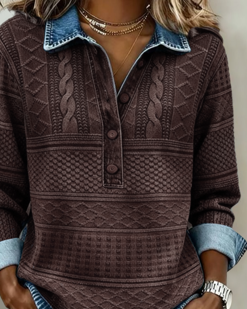 Genevieve | Trendy Sweatshirt with Half-Button Collar
