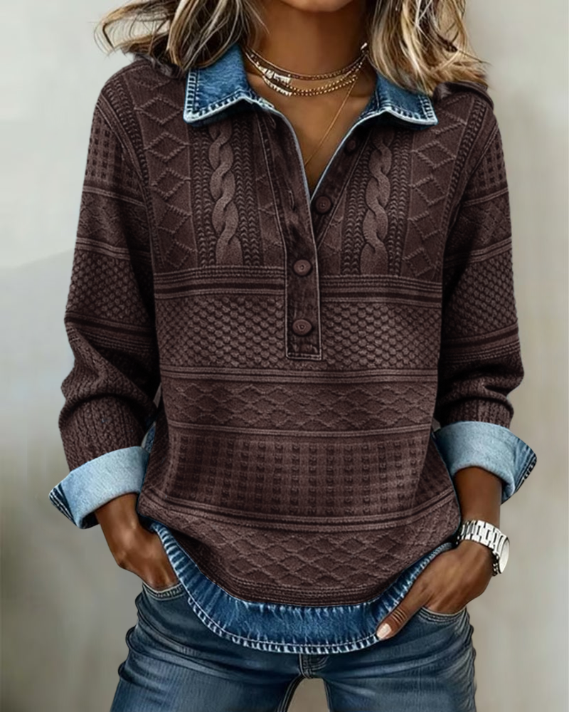 Genevieve | Trendy Sweatshirt with Half-Button Collar