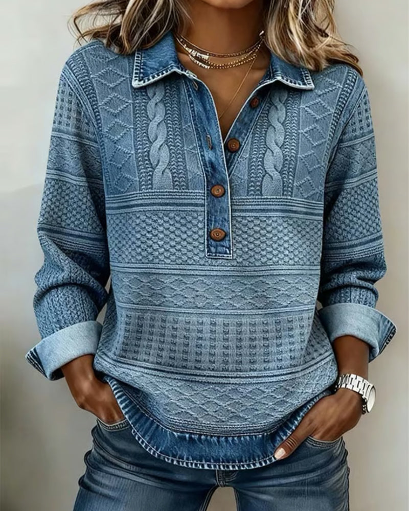 Genevieve | Trendy Sweatshirt with Half-Button Collar