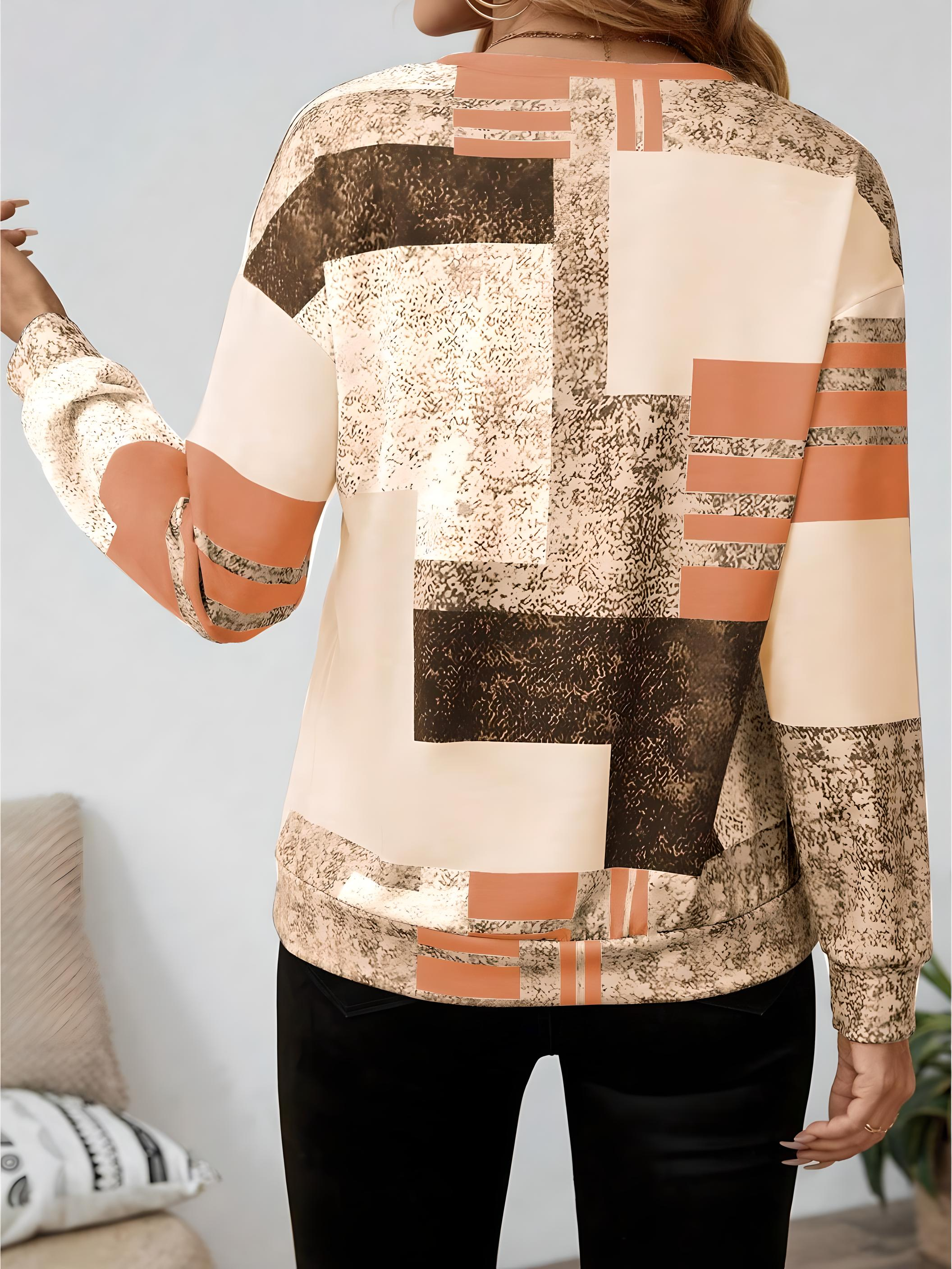 Abstract Print Zip Neck Top for Modern Everyday Style