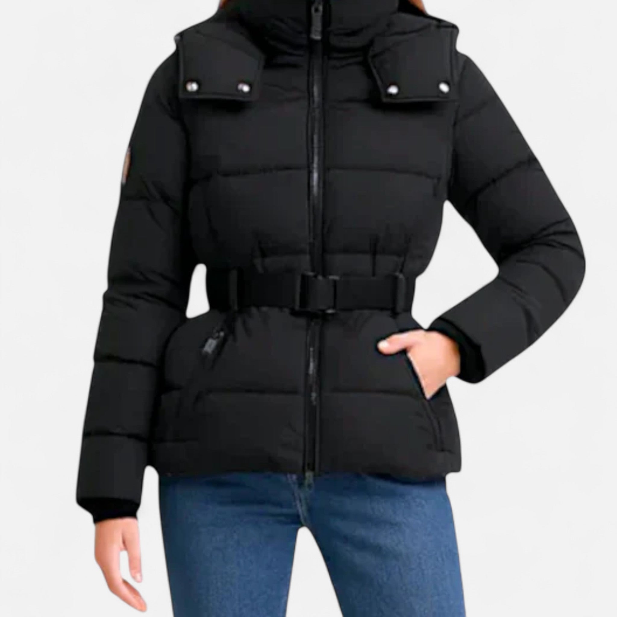 Women's Puffer Jacket – Belted Water-Resistant Elegance