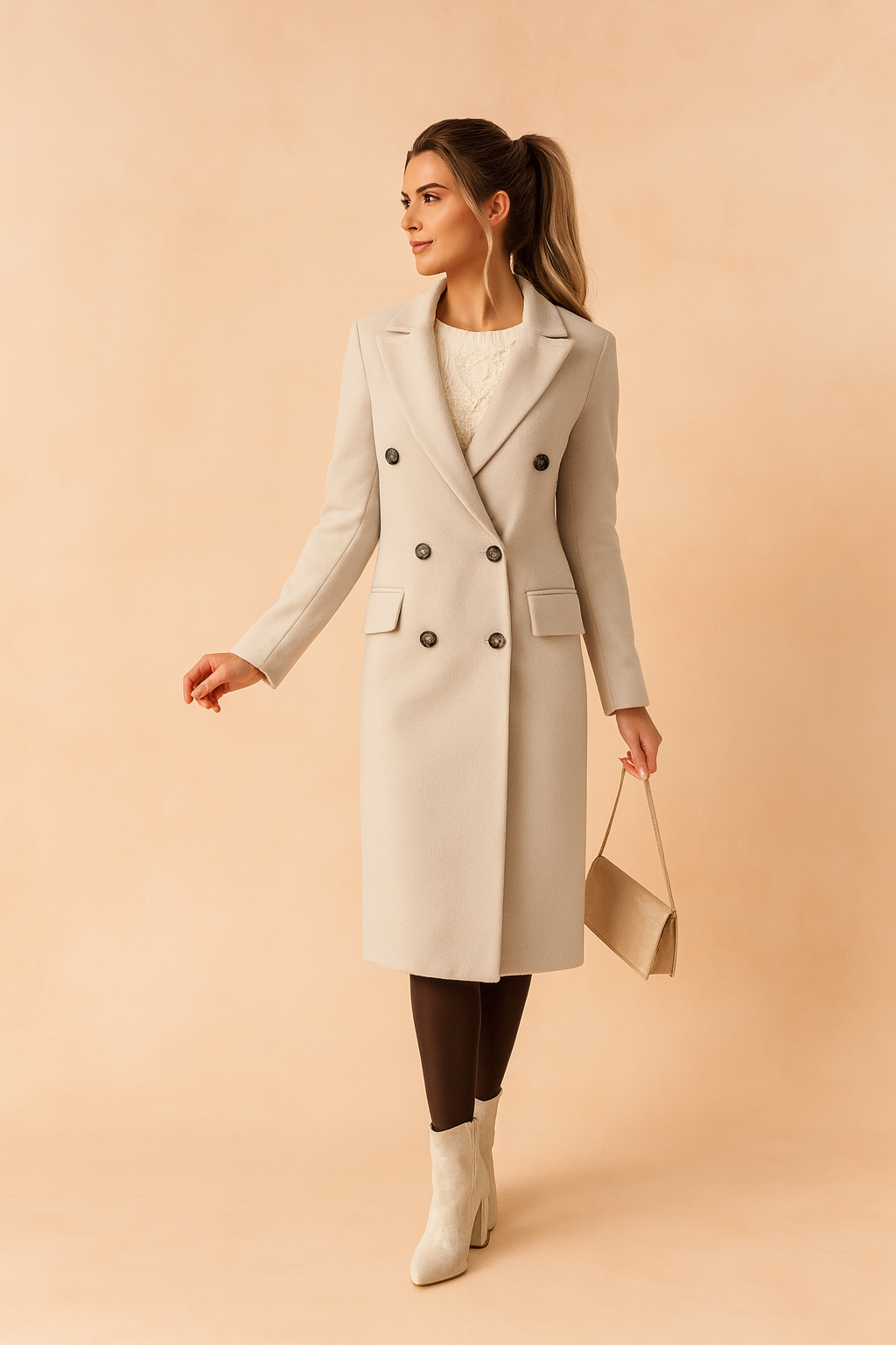 Long Women's Winter Double-Breasted Elegant Business Coat