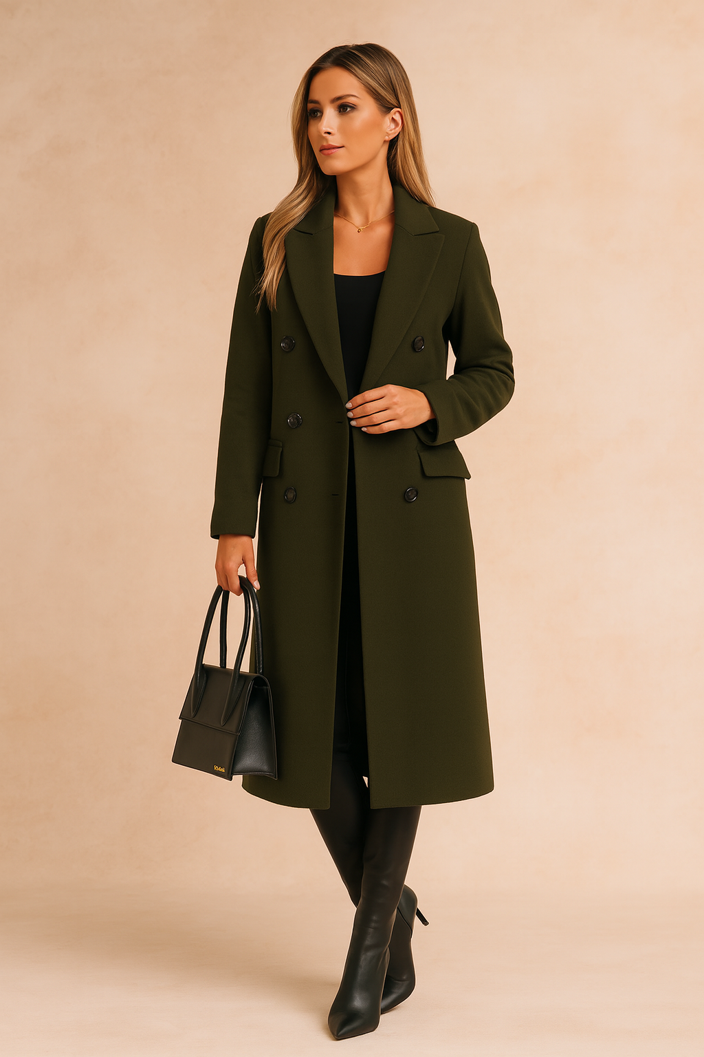 Long Women's Winter Double-Breasted Elegant Business Coat